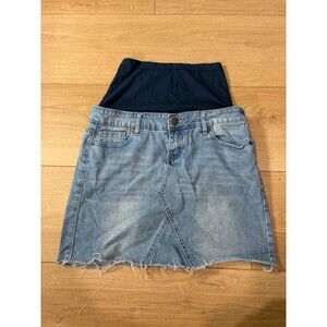Bandia Maternity Denim Skirt With Under Shorts Light Wash Hem Size US 4